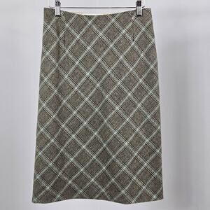 Carolina Herrera Wool Blend Plaid Straight Skirt Gray Blue | Women's 26